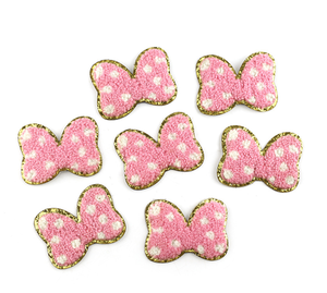 Parches de hierro de chenilla con borde dorado con purpurina colorida, parche bordado, pegatina de corazón con lazo para apliques de mochila escolar - Product Image 4