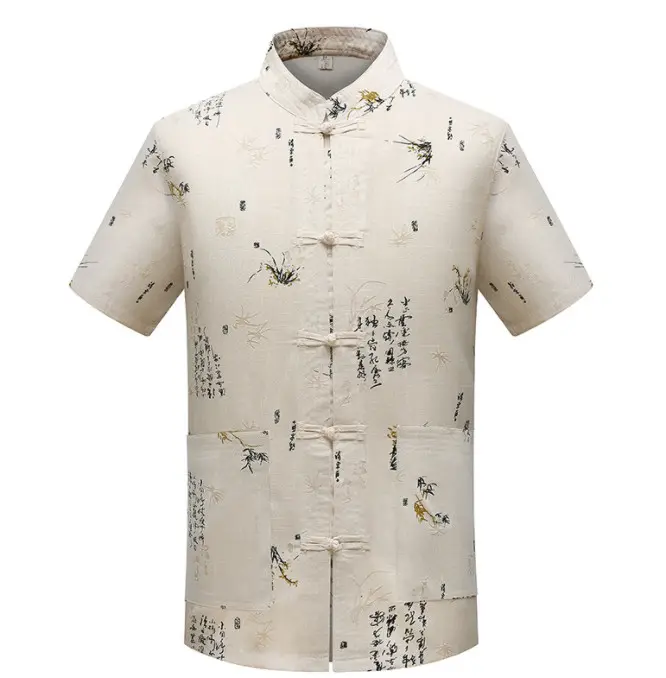 Camisa de manga corta de verano de nuevo estilo, camisa de Kung Fu, ropa tradicional china para hombres