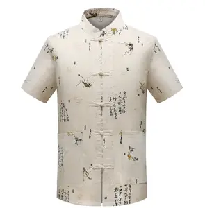 Nieuwe Stijl Zomer Korte Mouw Shirt Kung Fu Shirt Chinese Traditionele Kleding Voor Mannen