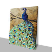 Peinture à l'huile de paon personnalisable moderne peinte à la main Décoration murale pour animaux de compagnie avec base en toile