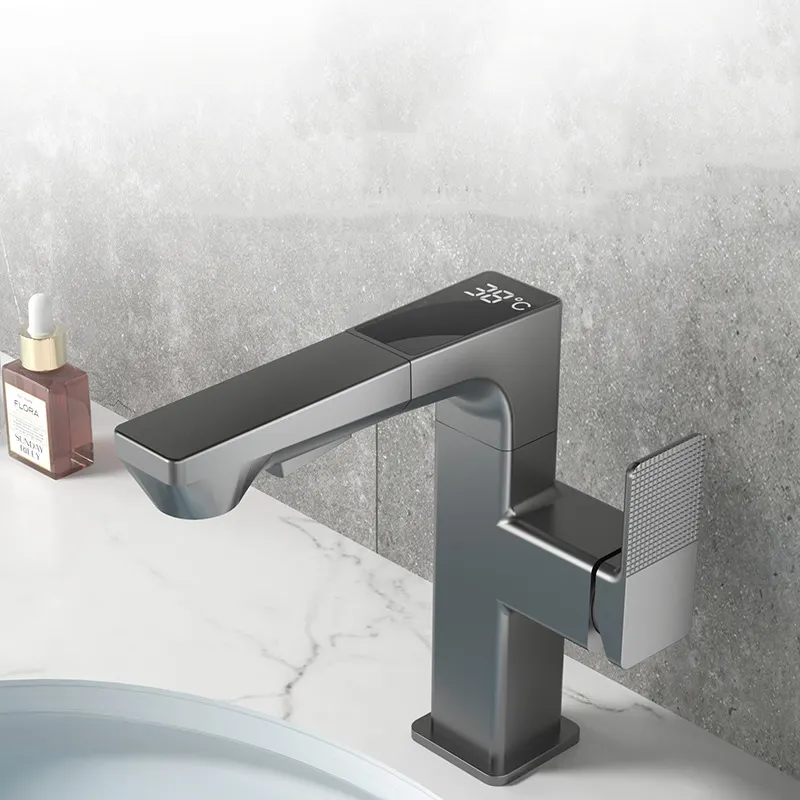 Pexmax Bathroom Smart Display Deck Mounted Pull Out Basin Faucets