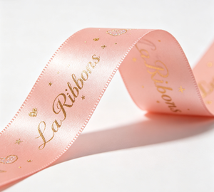 Ruban en satin rose avec imprimé cœurs dorés, ruban gros-grain en polyester pour emballage cadeau, décoration de bouquets, certifié OEKO‑TEX - Product Image 4