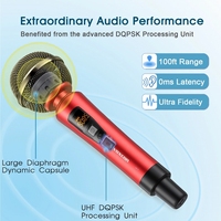 Microphone sans fil UHF dynamique rechargeable, portatif, sans fil, à suppression de bruit, portée de 50 m, en alliage d'aluminium, pour enregistrement en studio