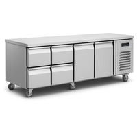 Réfrigérateur de préparation commercial en acier inoxydable à 2 portes avec tiroirs pour salades et pizzas, idéal pour les cuisines professionnelles