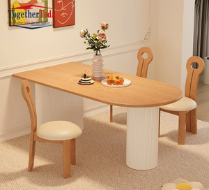 Table de salle à manger ovale en bois massif, style moderne et antique, simple, écologique, durable, avec plateau en bois, pour hôtel, restaurant, mobilier - Product Image 4