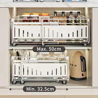 Organisateur de placard extensible et réglable, étagère coulissante adhésive pour sous l'évier, placard, garde-manger