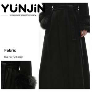 YUNJIN noir luxe femmes laine cachemire Double face Long manteau d'hiver détachable véritable fourrure de renard manches respirant pardessus ceinture - Product Image 2
