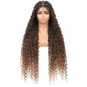 Godin Faux Locs Pruik 36 Inch Lange Gevlochten Pruiken Dubbele Full Lace Synthetische Pruiken Met Baby Haar Voor Zwarte Vrouwen