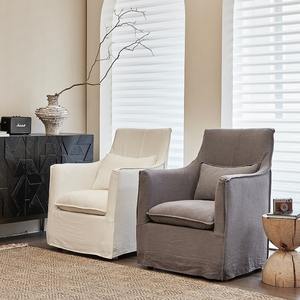 Sillón Francés de Estilo Japonés Wabi Sabi, Sofá de Lino Blanco Puro, Silla Nórdica para Sala de Estar, 78x76x95cm - Product Image 4