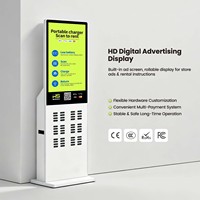 Borne de location commerciale multi-paiements pour batteries externes, fonctionnement stable, kiosque distributeur de batteries partagées, écran publicitaire HD 43 pouces, 15W