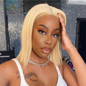 Peluca de cabello humano peruano con encaje frontal, <span class=keywords><strong>pelo</strong></span> <span class=keywords><strong>corto</strong></span> con corte bob o <span class=keywords><strong>rubio</strong></span> 613, sin pegamento - Product Image 2