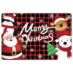 Tapis de sol de salle de bain, design à carreaux de Noël, motif de dessin animé, absorbant, antidérapant, tapis de bain rectangulaire pour toilettes, style festif - Product Image 1