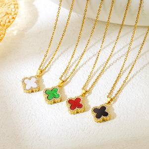 The Douyin hit four-leaf clover <strong>necklace</strong> with full diamonds, featuring <strong>a</strong> black and white double-sided design, and <strong>a</strong> popular 18k - Product Image 2