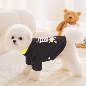 Linda camiseta para mascotas verano cómodo transpirable divertido esqueleto impreso perro dos patas ropa de casa