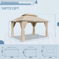 Luxuriöser 10x12 ft Hardtop-Pavillon mit Netzvorhängen, Robuster Stahl-Doppeldach, Verzinkter Outdoor-Sichtschutz, Gartendekoration