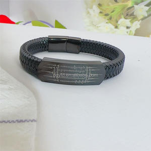 Acero inoxidable personalizado grabado libro canción lírica hebreo Mantra <span class=keywords><strong>Biblia</strong></span> cita escritura verso pulseras <span class=keywords><strong>de</strong></span> cuero para hombres - Product Image 5