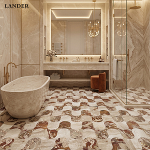 Piastrelle a <span class=keywords><strong>Mosaico</strong></span> in Marmo Bianco e Rosso di Carrara Lander Stone, Piastrelle a Getto d'Acqua per Bagno - Product Image 1
