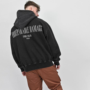 Autumn Winter Black Oversized <b>Men</b> Custom 100% Cotton Vintage Acid Washed Plain <b>Hoodies</b> No String - Product Image 2
