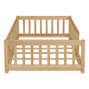 Lit double Montessori avec barrières de sécurité, cadre en bois naturel pour tout-petits, lattes pour garçons et filles, aucun sommier tapissier nécessaire - Product Image 4