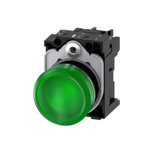 Pour les voyants lumineux AC 3SU1156-6AA40-1AA0, lentille ronde en plastique vert brillant de 22 mm, support lisse, module LED, borne à vis - Product Image 1