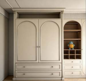 Armario de Dormitorio Beige con Puertas de Vidrio Acanalado, Estantes y Cajones Integrados, Amplio Armario para Ropa con Diseño Clásico - Product Image 5