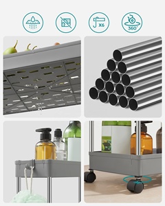 Chariot de rangement étroit en acier inoxydable SONGMICS avec <span class=keywords><strong>roulettes</strong></span> pour cuisine, salle de bain, bureau – <span class=keywords><strong>Étagère</strong></span> autoportante à 3 niveaux - Product Image 3
