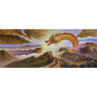 Peinture chinoise grandeur nature de la Grande Muraille avec dragon doré, encadrée et peinte à la main, pour la décoration de hall d'entreprise.
