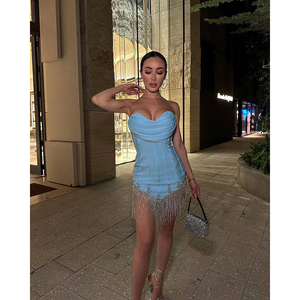Abito Mini Sexy da Donna 2026 Nuovo con Spalle Scoperte, Top a Tubino con Strass e Gonna a Tubino Effetto Sottile, Lusso Diamantato per Feste - Product Image 2
