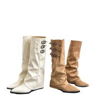 Bottes montantes en faux daim à talon épais, style créateur, tendance mode 2026, avec boucle de ceinture classique, pour l'hiver, décontractées et quotidiennes, vente en gros