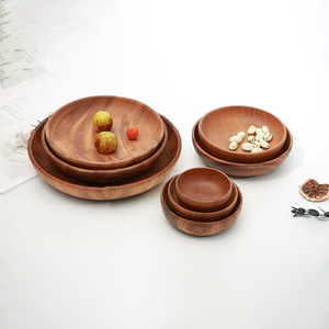 Plateau à fruits rond en bois massif de style japonais, en bois d'acacia, plusieurs tailles, plat de service pour la maison et les fêtes - Product Image 1
