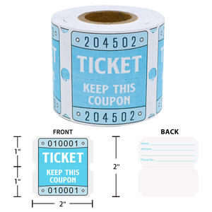 Rouleaux de billets de tombola à double perforation de 2x2 pouces, billets de coupon perforés bleus avec numéro unique à 6 chiffres, 250 billets par rouleau - Product Image 6