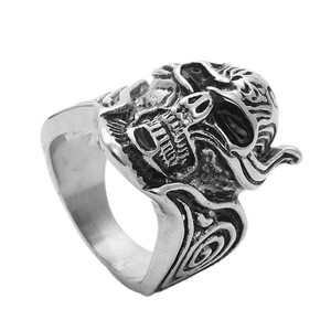 Skull Warrior <b>Ring</b> Men's Stainless Steel <b>Silver</b> Retro Punk Style Jewelry Gift 260113 - Product Image 1