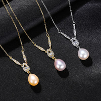 Collier pendentif en argent sterling S925 avec perle d'eau douce, micro-pavé délicat en zircon en forme de goutte, accessoires de bijouterie transfrontaliers