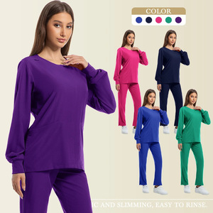 HZMNOI Women Scrub Suit Long Sleeve Round Neck Set Moisture Wicking Hospital Uniforms - Product Image 1