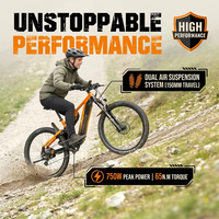 Bicicleta Eléctrica de Montaña de 29 Pulgadas con Suspensión Completa, 48V 20Ah 960Wh, Motor sin Escobillas de Litio de 250W con Sensor de Torque, Impermeable, EMTB MG600 Pro