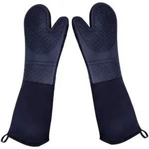 Очень длинные силиконовые сверхпрочные хлопковые ватные рукавицы коммерческого класса Жаростойкие перчатки для барбекю