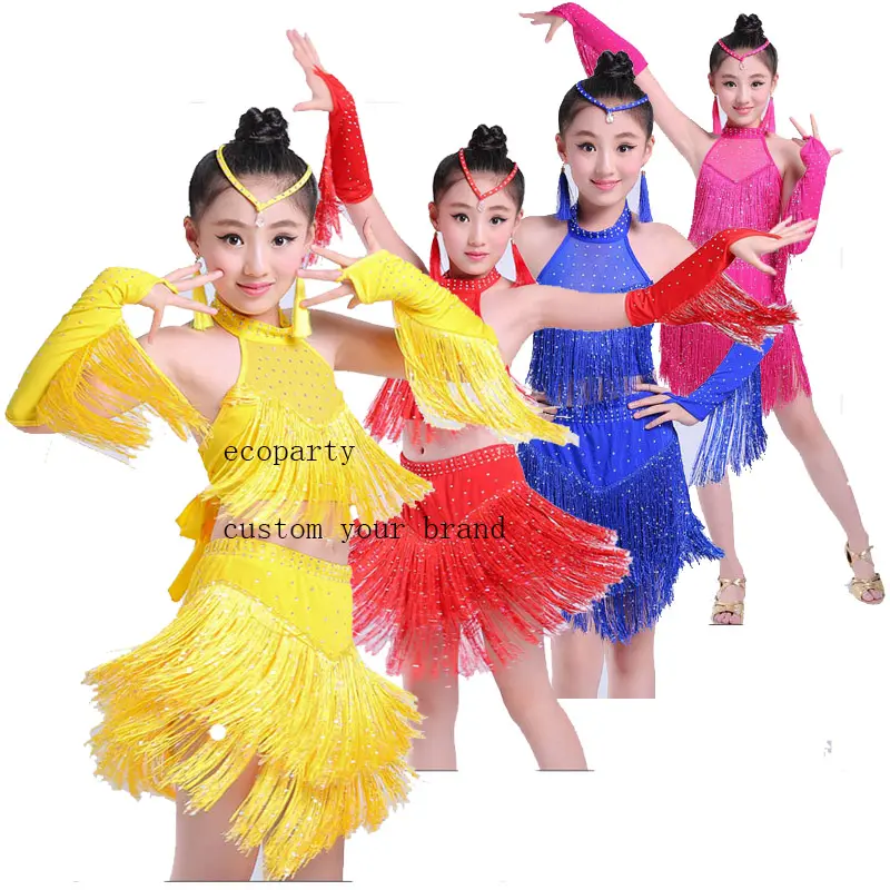Vestido de dança de balé infantil com lantejoulas, traje moderno para meninas adolescentes, jazz latino, salsa, samba e rumba, ideal para ecoparties