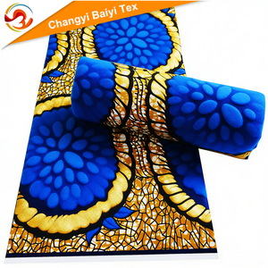 Tela africana roja de gran calidad con estampado de <span class=keywords><strong>cera</strong></span> Ankara, tela de <span class=keywords><strong>cera</strong></span> con polvo dorado para mujer, 6 yardas - Product Image 6