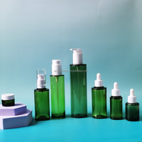 Ensemble de sérum pour le visage coréen en PETG de luxe, vert mat, lotion de soin du corps et des cheveux, avec étiquette et impression de logo