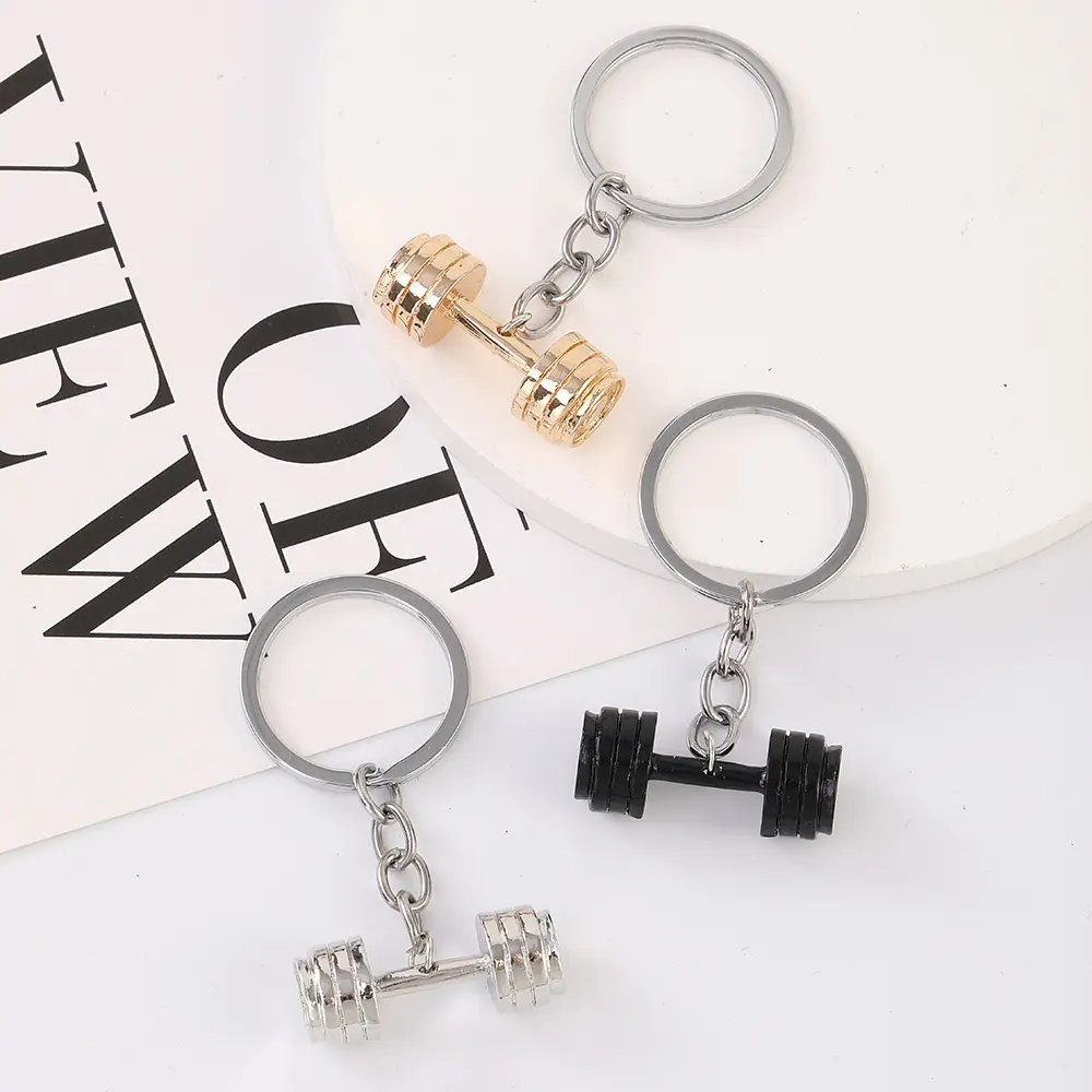 3D simulation Dumbbell metal Key chains Fitness Keychain Car Wallet Sports Gym keychain for woman Men Gym Dumbbell keyring Gifts