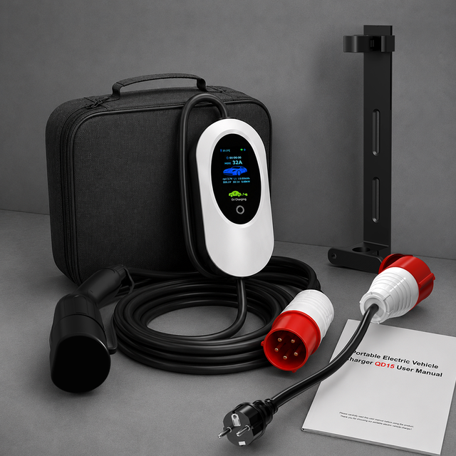 Portable EV Charger 11kW 22kW 3 Phase Type 2 EV Charging Station with APP Control LED Screen CEE Plug OEM Factory