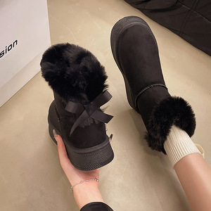 Bottes <span class=keywords><strong>de</strong></span> <span class=keywords><strong>neige</strong></span> à plateforme pour femmes, col en fausse fourrure, en daim, à enfiler, bottines d'hiver avec nœud - Product Image 3