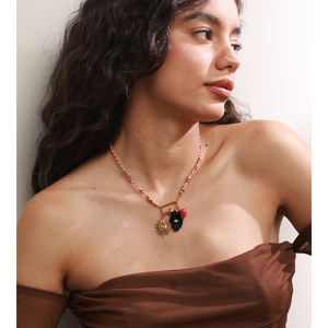 JINYOU 4851 パーソナライズド ポリエステルロープ巻きステンレスビーズネックレス アクリルハートメタルドルフィンペンダントネックレス - Product Image 5