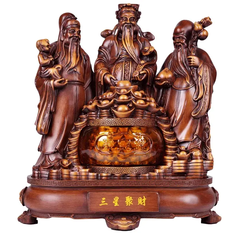 Chinese Traditional Fengshui Poly Resin Home Decoration Sculpture Wood Texture Fortune emolument longevity Sculpture