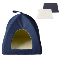 Tente pour animaux de compagnie rectangulaire pliable et respirante en polyester, douce et moelleuse, pour petits chats, avec coussin amovible et fermeture à boutons
