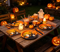 Ensemble jetable tout-en-un pour Halloween : assiettes, gobelets, serviettes – thème citrouille et fantôme classiques