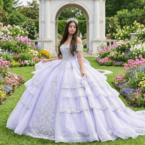 Vestido de Quinceañera Jancember Mc007, Estilo Moderno, Talla Grande, Color Lavanda, con Lentejuelas de Cristal, Espalda con Cordones, Cintura Natural - Product Image 1