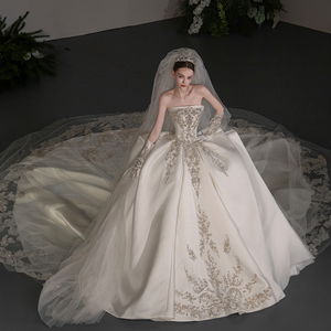Gt043 Vestido De Noiva Strapless Wedding Dresses Beads Sewn Ivory Satin <b>Bride</b> Bridal Gown Jancember - Product Image 1