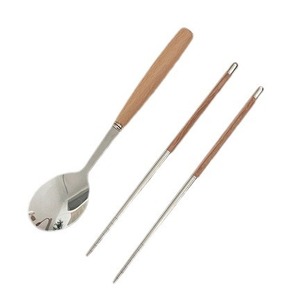 Juego de palillos y cuchara de acero inoxidable Yuanjin, de bambú y madera, 3 piezas, vajilla de madera de haya, portátil para uso en exteriores - Product Image 3