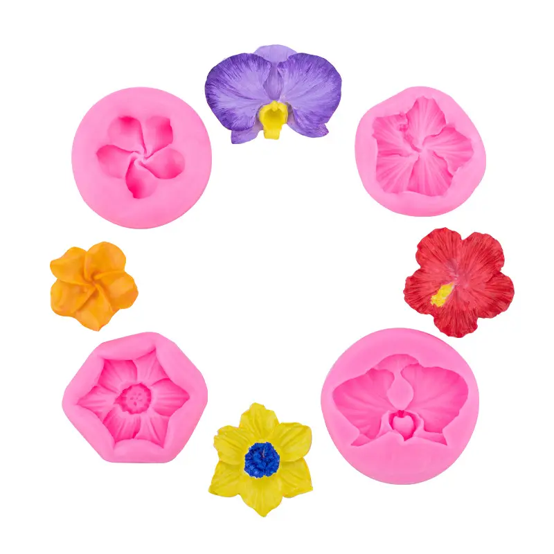 HY Orchid Flower Silicone Mold Tulip Cherry Flowers Fondant Molds For Cake Decorating Chocolate Candy Clay Resin
